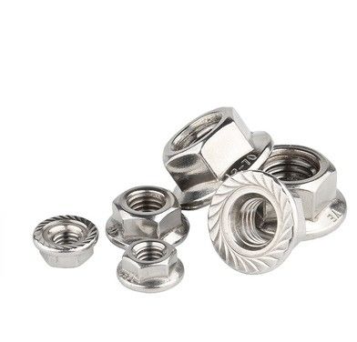 304 M8 Hex Lock Din6923 Selbstverschließung Hexagon Flanschmutter mit einfacher Oberflächenbehandlung